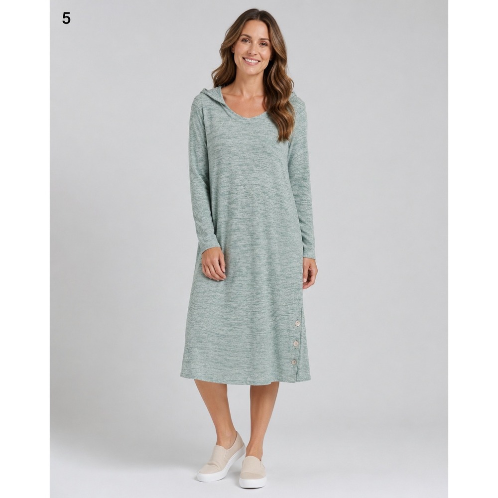 Soft Surroundings Sweater Dress Womens Petite Large Blue Polyester Cotton Hood